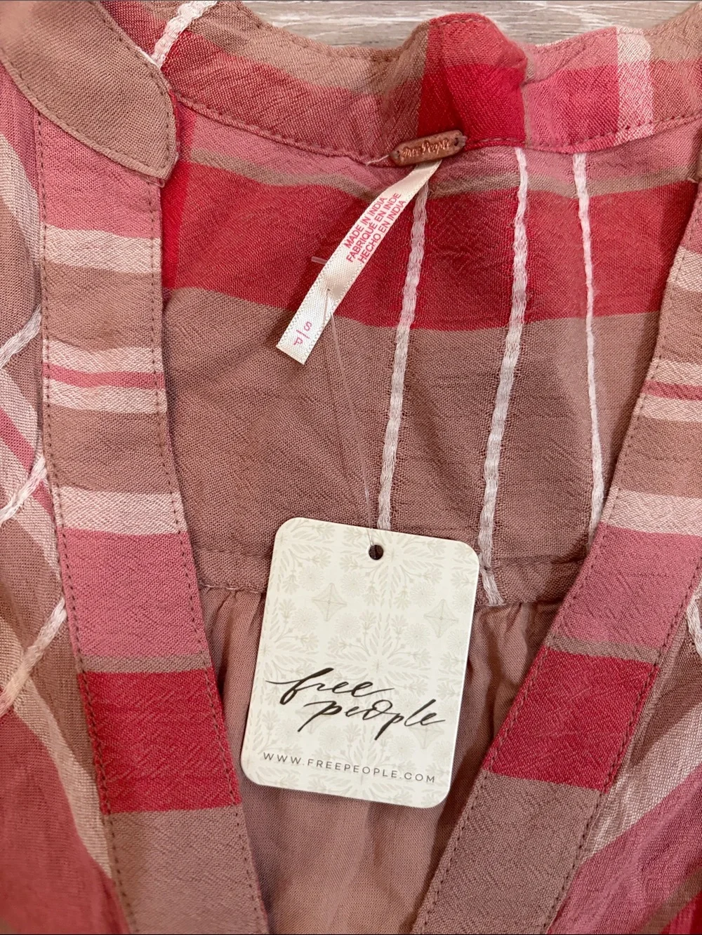 NWT Free People Plaid Split V-Neck MiniDress Ballet Combo w/Pockets Billowy